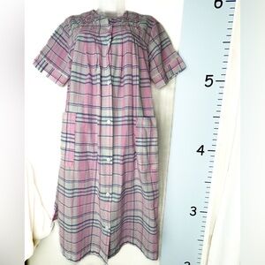 Miss Elaine Pink Blue Seersucker Plaid Cottagecore Robe Nightgown Loungewear‎ Sm